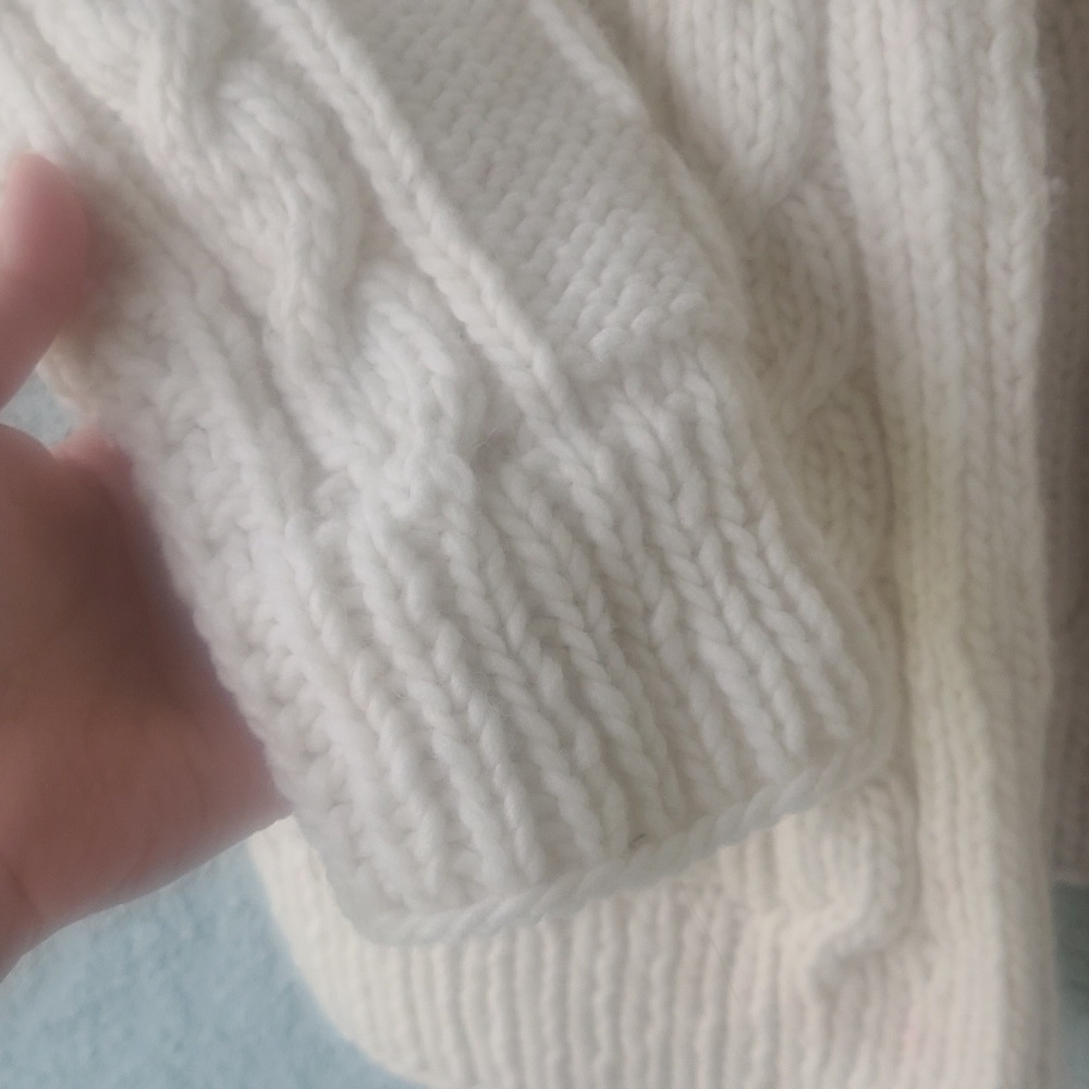 Otavalo Cream Wool Hand Made Cable Chunky Knit Full Zip Cardigan Sweater - Picture 5 of 8